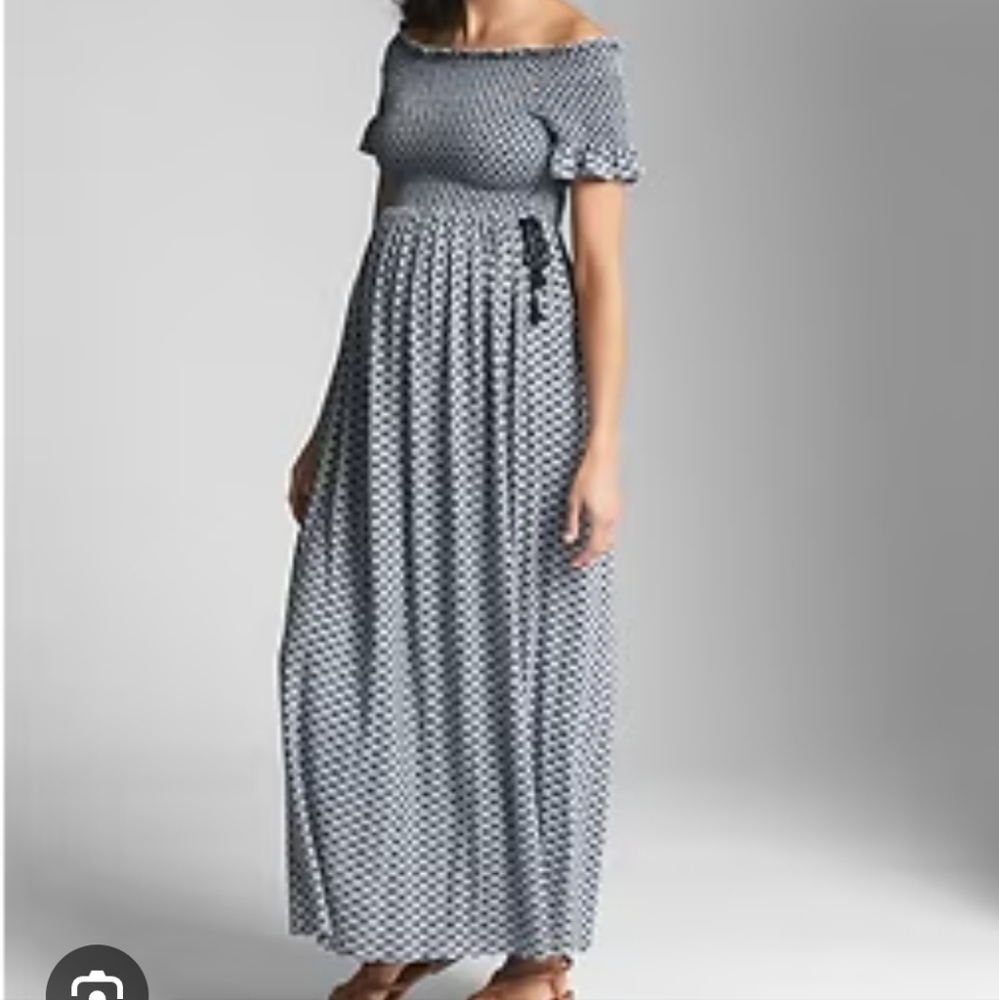 Gap Smocked Off The Shoulders Grey Maxi Dress Size XL